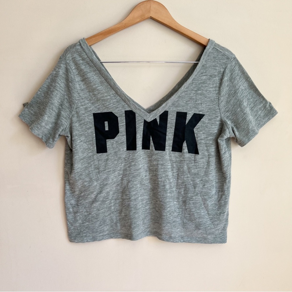 PINK Off Shoulder Short Sleeve Cropped Tee